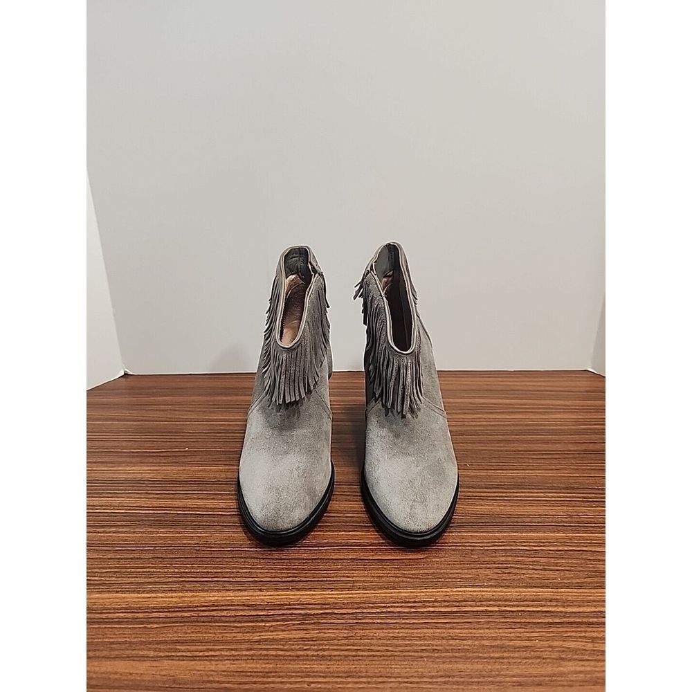Joie Women's Loren Fringe Ankle Booties High Heel Gray Suede  Size 6 36.5 $385‎
